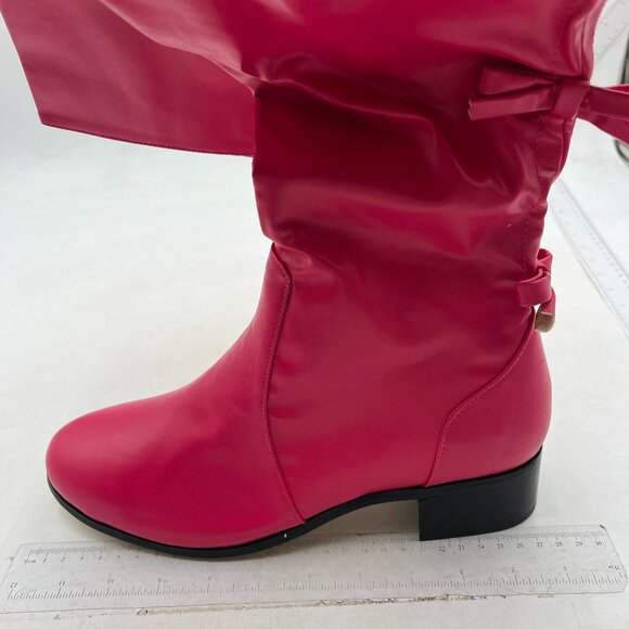 XYD Women Over The Knee Thigh High Riding Boots Chunky Heel Round Toe Pink Shoes - Picture 2 of 8